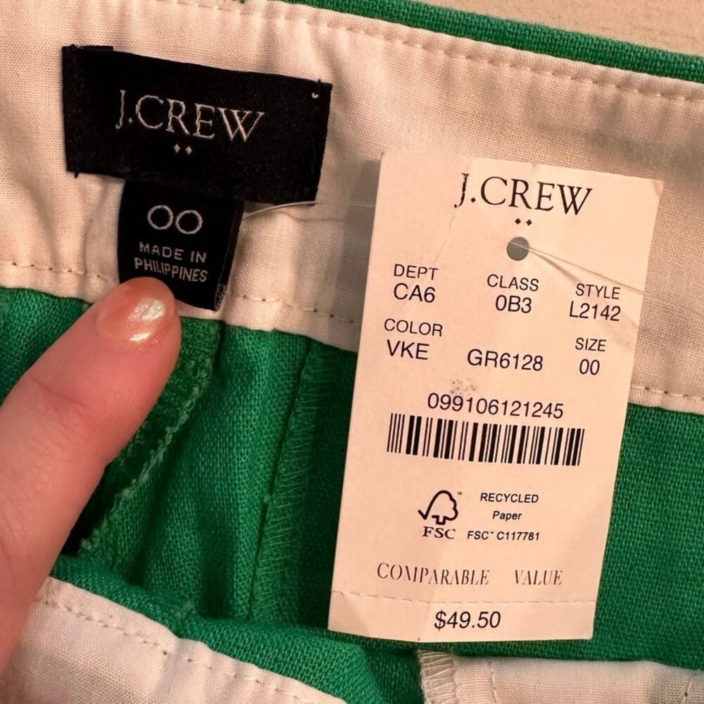 J Crew Green Linen Scalloped Shorts - Picture 5 of 7